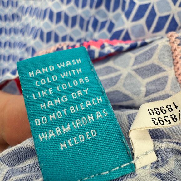 Tori Richard Blouse Womens Small Coastal Blue Popover Long Roll Tab Sleeves - Picture 6 of 8